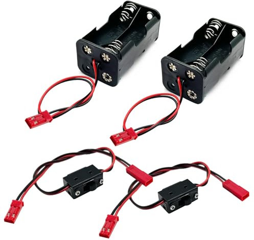 2Set On/Off Power Switch Battery Receiver & 4 Cell AA Battery Container Case Holder Pack Box with JST Plug Compatible with HSP Redcat Axial Traxxas 1/8 1/10 1/16 RC Power Car Crawler Truck