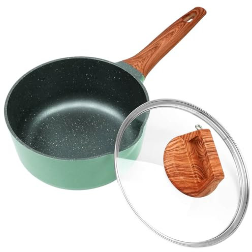 SC Cooker Nonstick Saucepan with Lid, Non Stick Small Sauce Pan with Handles (Green, 18CM)