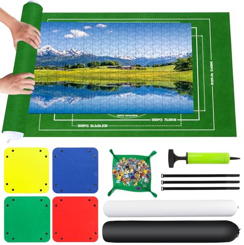 VFANDV Tapete Puzzle, Fieltro Tapete Puzzle para 500 1000 1500 Piezas Puzzle Mat Roll Jigsaw Puzzle Pad, Estera de Rompecabezas Portátil con 4 Puzzles Clasificadores, 66 x 116 cm