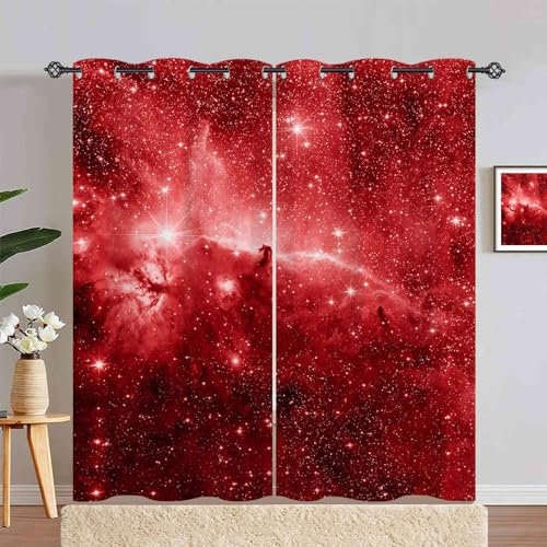 ANHOPE Weltraum Rot Galaxie Nebel Vorhänge mit Ösen Blickdichte Gardinen Thermo Vorhang Blackout Curtain Schlafzimmer Wohnzimmer Kinder Jungen Mädchen Verdunklungsvorhänge 2er Set H 210 x B 132 cm