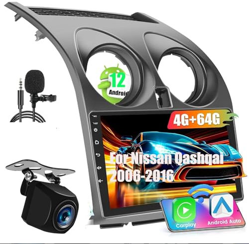 4G+64G Android12 Stereo Car Radio for Nissan Qashqai (2006-2016) 9'' HD Touch Screen Stereo Double Din Wireless Carplay Android Auto GPS Navigation Wifi Head Unit With BT FM SWC Backup Camera