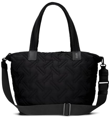 Zwei Damen Puffer Tasche Cleo CL200 gesteppter Shopper, quilted Tote Bag, ultraleicht, wasserabweisend, robust, als große Umhängetasche mit zusätzlichem langen Gurt tragbar (black)