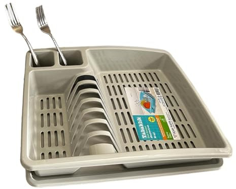 Optimal Products Plastic Large Kitchen Sink Dish Cutlery Plate Washing Up Bowls Holder Rack With Drip Tray Drainer (Silver)