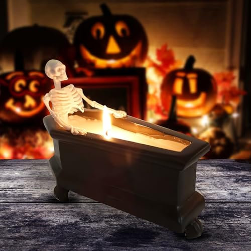 Sargschädelkerze Halloween Deko, Skelett Duftkerze Gruselig Totenkopf Kerze Innen Geister-Festival Dekorative Sojawachs Aromatherapie Candle Geschenk für Frauen Männer Freunde