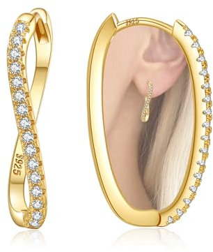 GEMAURA Creolen Gold für Damen und Mädchen - Hypoallergene Ohrringe mit Zirkon, 14 Karat Echtgold, 30mm