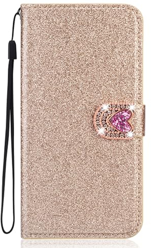 BLOTECH Girls Glitter Case kompatibel mit iPhone XS Max Handyhülle,Hülle Sparkle PU Leder Brieftasche Glitzer Schutzhülle Bling 3D Liebe Schnalle Etui HandyCase kompatibel mit iPhone XS Max,Gold
