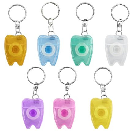 YOUYA DENTAL Set di 100 portachiavi portatili per la pulizia dei denti alla menta, a forma di dente, design piatto, rotolo di filo interdentale, per la pulizia orale, pulizia dei denti, igiene orale