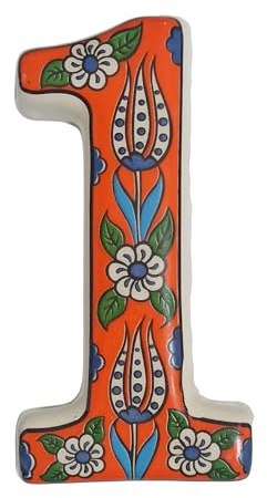 Ceramic house numbers with tulip design and several colors (Orange, 1)