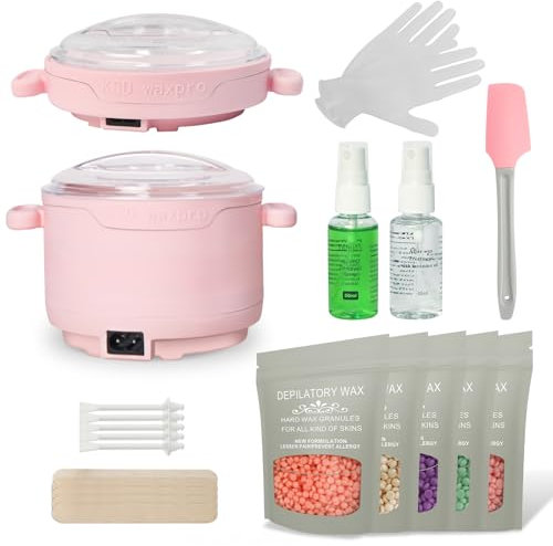 Waxing kit, Foldable Silicone Waxing Kit, Easy-Carry Professional Wax Warmer, Easy to Clean Silicone Pot, 5 Wax Beads Packs, Applicator Sticks, Painless Hair Removal for Travel and Holiday Use