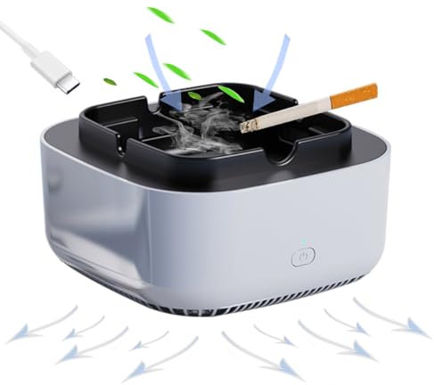 Smokeless Ashtray Multifunctional 2 in 1 Air Purifier Ashtray with Filter Rechargeable Ashtray Smoke Removing Ashtray Home Ashtray Portable Ash Tray for Home Indoor Office-Gray