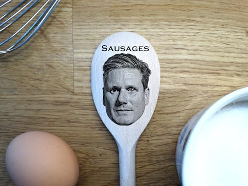 Keir Starmar 'Sausages' Merch Gift Idea Image On A Wooden Spoon-Novelty Memorabilia Present Labour Party Prime Minister