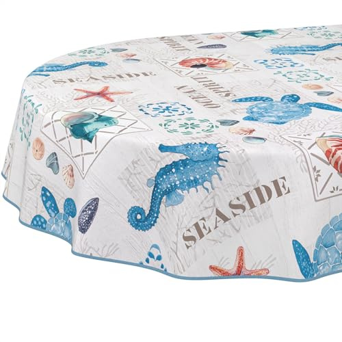 Wachstuchtischdecke Wachstischdecke Wachstuch Tischdecke abwaschbar Gartentischdecke Wasserabweisend Oval 240x140cm mit Saum (Eingefasst) Ozean