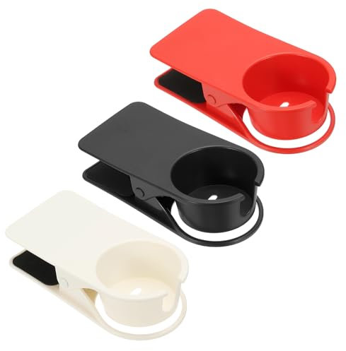 PATIKIL 3 Pcs Desk Cup Holder Clip, Red, Black, White; ABS, Metal; 8.5x7.5x4.8 cm; Holds Drinks, Phones, Stationery; Space-Saving, Anti-Spill; Suitable for Desks, Chairs, Boats, Beach Chairs