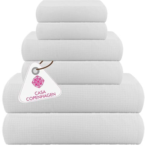 Casa Copenhagen Waffel-Frottee-Handtuch,6-teiliges Set, Baumwolle,extra groß, luxuriös, Weiß, 2 Badelaken XL, 89 x 178 cm, 2 große Handtücher, 51 x 79 cm, 2 große Waschlappen, 41 x 41 cm