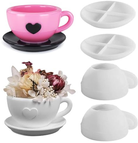 4 Stück Silikonformen Gießformen Tasse Set, Silikonformen Gießformen Kerzenhalter Mit Untertasse, Silikonform Kerzenhalter Gießformen Silikon Teetasse Gießformen Silikon Für Gipsform, Epoxidform