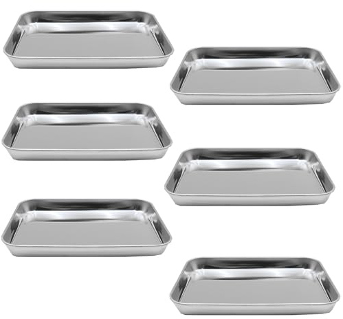 Zentriqlla 6 Pack Stainless Steel Plate, 7 x 5 Metal Baking Sheet Set for Oven Use, Small Food Trays Reusable Dinner Plates for Camping, Meal Prep and Picky Eaters