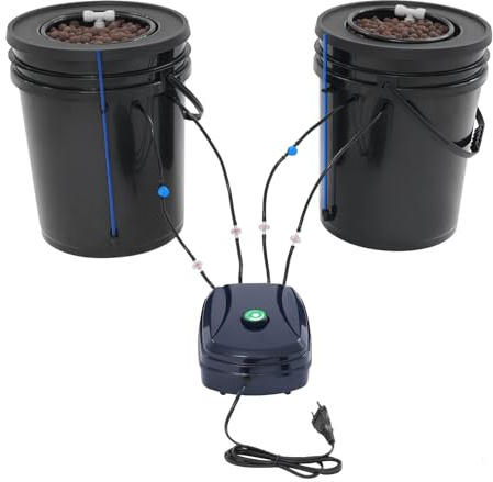 KANBCNG Hydroponics Grow System Hydrokultur Anbausystem 2 Pflanzkübel 5 Gallonen Tiefwasserkultur Top-Ring-Tropfbewässerungsmechanismus Hydroponisches System Kit mit Luftpumpe Hydrokultur Set