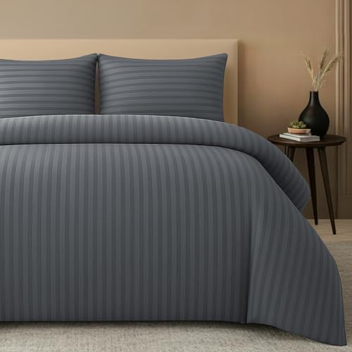 Pamposh Satin Stripe King Size Duvet Cover Sets Pack Of 2 - Premium Quality | Premium Brushed Microfiber, Hotel Quality Feel, King (220 x 230 cm), OEKO-TEX Certified, Machine Washable, Zipper Closure