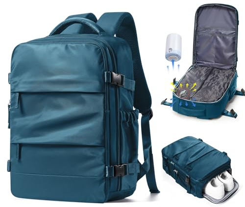 suradar Zaino Ryanair 40x30x20 Sottovuoto Wizzair da Viaggio con Pompa Zaino da Viaggio Aereo Sottovuoto Incorporato Bagaglio a Mano 40x30x20 Vacuum Backpack Blu pavone