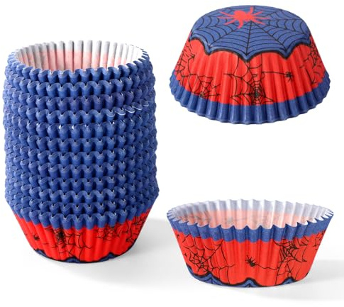 300pcs Spider Theme Cupcake Liners, Red Blue Spider Web Cupcake Liners Paper for Cakes Baking Muffin Cup Cake Paper Wrappers Cases Wedding Birthday Decoration for Ice Cream Dessert