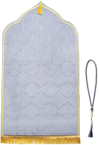 YumSur Gepolstert Gebetsteppich Türkischer Stil Seccade Weich Prayer Mat für Eid Reisen Ramadan Islamischer Muslimische Matte Muslim Gebets Beten Teppich Herren Damen - Teppich Dicker Stoff (Grey)