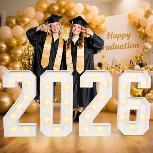 3FT Marquee Light Up Numbers 2026, Large Marquee Number LED Lights for Party Decoration, Giant DIY Pre-Cut Foam Board Set for Party Class Supplies Christmas New Year Birthday Back to School Graduation