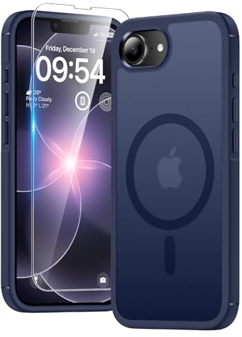 TAURI für iPhone 17e / 16e Hülle 6,1 mit Schutzfolie - Matt Tiefblau | Kompatibel mit MagSafe, Schutz nach Militärstandard, [Anti-Vergilbung] Stoßfest Magnetisch Handyhülle