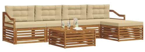 vidaXL Outdoor-Sofagarnitur mit Kissen 6 pcs Natur und Beige, Outdoor Sofa, modernes Gartenmöbel für Terrasse, gemütliches Sitzset, robust und stilvoll