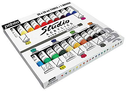 Pébéo 833421 Estuche 20 tubos 20 ml surtidos + 1 brocha cerda “beau blanc”, multicolor