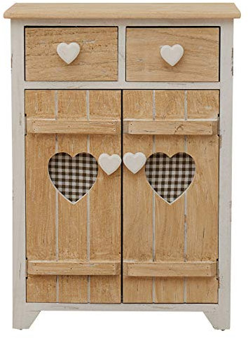 Rebecca Mobili Petit Armoire 2 Tiroirs 2 Portes, Commode en Bois, Blanc Beige, Shabby, pour decorer Chambre Salle de Bain – Dimensions: 70 x 51 x 30 cm (HxLxL) - Art. RE4194