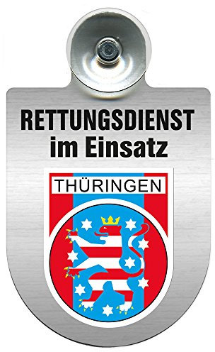 Einsatzschild Windschutzscheibe incl. Saugnapf - Rettungsdienst im Einsatz - incl. Wappen nach Wahl - 309354 Farbe Region Thüringen