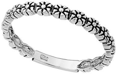 Silverly Frauen 925 Sterling Silber 2,3 mm Gänseblümchen Margerite Blumen Band Ring