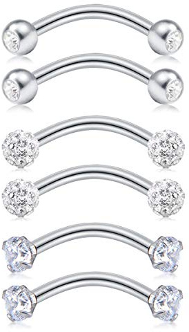 MODRSA Rook Piercing Jewelry Rook Earrings for Women Eyebrow Rings Surgical Steel Nose Bridge Curved Barbell 16 gauge Surface Tragus Piercing Jewelry Snug Earring