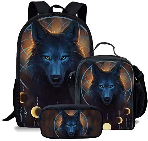 chaqlin Rucksack Jungen und Jugendliche, langlebig, 43,2 cm (17 Zoll), für Schule, Bookbags, Wolf Print, Tierwolf (3 Stück), One-Size, Klassisch