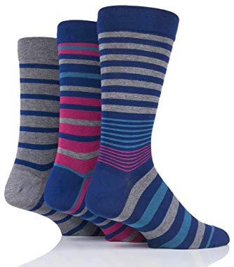 SockShop Men's Comfort Cuff Socks - Striped and Plain Soft Breathable & Cooling Bamboo Material Multipack of 3 Pairs Members Only 12-14