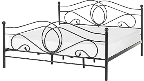 Beliani Retro Doppelbett Metall dekorativer Kopf-and Fußteil 180x200 cm schwarz Lyra