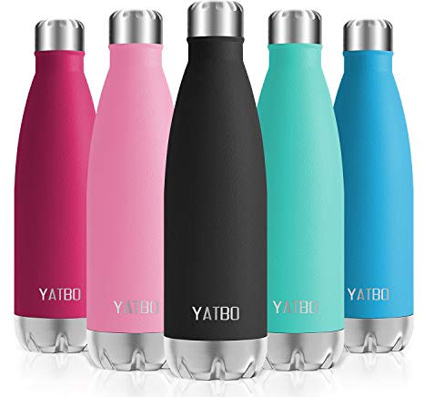 YATBO Thermosflasche, 500 ml, Edelstahl, doppelwandig, wiederverwendbar, BPA-frei, auslaufsicher, Kanister für Sport, Fitnessstudio, Yoga, Kinder, Wandern, Schule, Büro, Schwarz