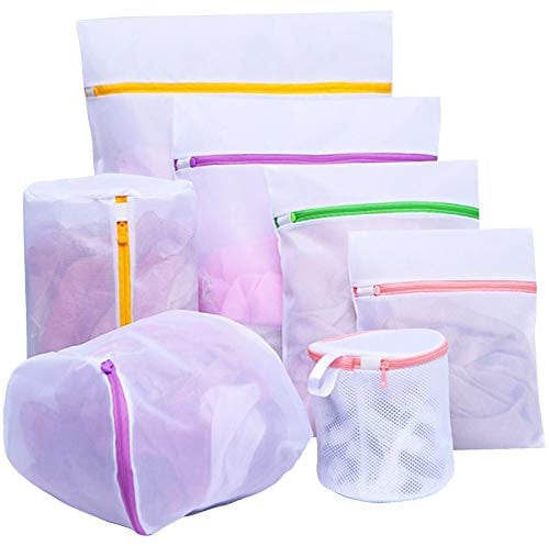 Set of 7 Laundry Bags, Resuable Machine Washing Bags, Mesh Net Wash Storage Bags with Zip Lock for Bra,Baby Clothes,Socks,Underwear,Shoes, Jacket,Pants.Travel (Extra Large, Large,Medium,Small Sizes)