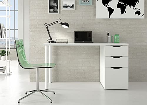 Dmora - Bureau Philadelphia, Bureau réversible multifonctionnel, Table d'étude avec commode avec 2 tiroirs et 1 porte, 138x60h74 cm, Blanc