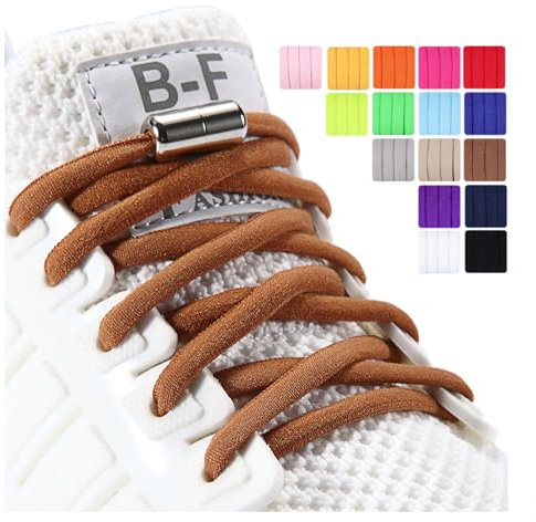 Olukssck Cordones Elásticos Sin Nudo con Hebilla Metal, 2 Pares 105cm Elásticos Cordones para Niños y Adultos, No es Necesario Atar Cordones de Zapatos, Marrón