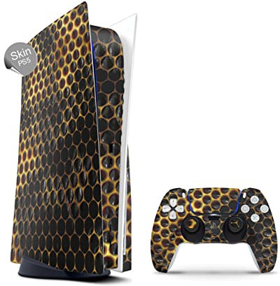 Skins4u Skin Design kompatibel mit Playstation 5 DIGITAL Edition Vinyl Aufkleber Sticker Folie Gaming Case PS5 Cover Konsole Controller Golden Honey