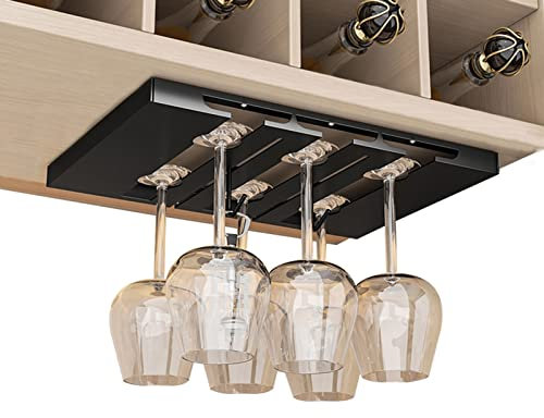 V3VOGUE Schrankeinsatz Weinglashalter, Gläserschiene Halter Unter Schrank Mit Schrauben, 3/4/5 Schienen Metall Weinglashalterung Für Familie Restaurant Hotel Bar (schwarz) (Size : 3 Row)
