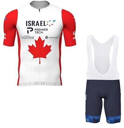 SGCIKER 2022 Hommes professionnel équipe ISRAEL CANADIAN CHAMPION Maillot de Cyclisme Ensemble, Été Manches Courtes Respirant Cycle Chemise VTT Vélo Vêtements (M)
