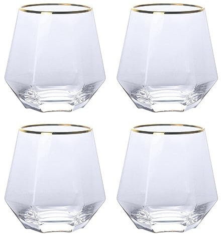 300ml Diamant Whiskey Gläser 4/6 Set, Klar Geometrisch Modisch Wasser Saft Tumbler Gekippt Scotch Glas Modern Look Für Männer Frauen, Papa, Ehemann, Freunde, Glaswaren Für Bourbon/Rum/Bar Tumbler