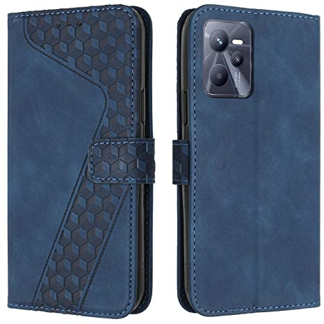 OKZone Funda para Realme C35, PU Cuero Flip Carcasa Fundas Móvil de Tapa Libro Caso Piel PU para Realme C35, Billetera Tarjetero Case Telefono Cubrir Móvil Phone Cover con Cáscara de TPU (Azul)