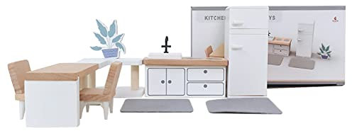 Surakey Puppenhaus Möbel Set Holz Kit Miniatur Puppenhaus Holzmöbel Zubehör, Puppen Möbel, einschließlich Küche, Esszimmer, Wohnzimmer, Kinderzimmer,Schlafzimmer, Badezimmer für Spielhaus