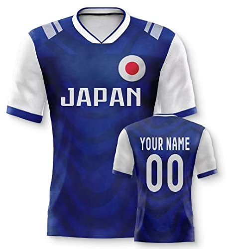 Japan Personalisiertes Weltmeisterschaft Fussball Trikot mit Ihrem Namen und Nummer für Herren Damen Kinder Casual Sport Fan T-Shirt Trikot Geschenk Blau