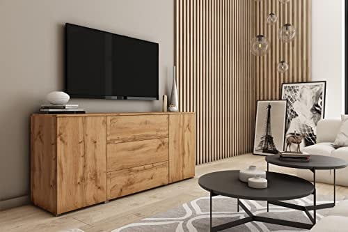 MINIO go for it - Kommode Parma, 150cm Breit, mit DREI Schubladen, Sideboard, Push to Open System, Farbe: Wotan Eiche