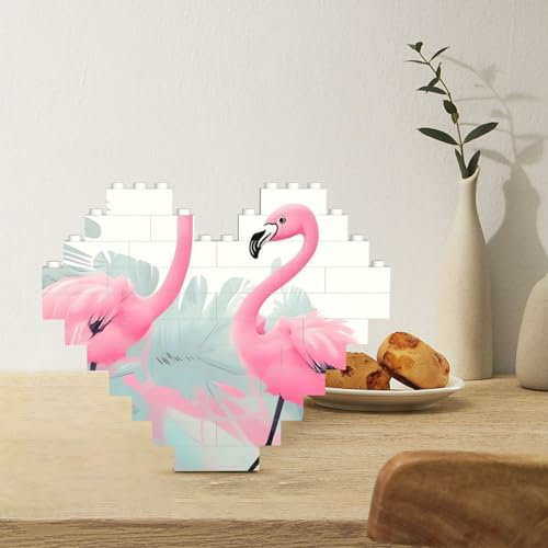 Puzzle de blocs de construction en forme de cœur avec flamant rose pour adultes - Micro blocs de construction 3D pour décoration d'intérieur