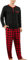 Yukiuiny Pyjama Homme Coton Ensemble Hauts de Pyjama Tee Shirt Col Rond Boutons Manches Longues Vêtements d'Intérieur Plaid Carreaux Vêtements de Nuit Grande Taille Confortable Noir Rouge+Carreaux XL